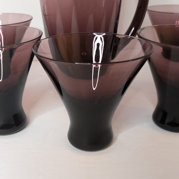 Vintage Amethyst Morgantown 1960's Pitcher & Cocktail Glass Set Of 7 - Picture 2 of 7